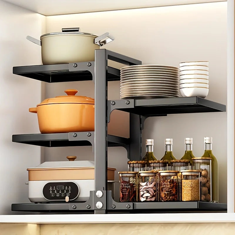 Kitchen Counter Pot Rack, Multi Tier Metal Pan Organizer, Freestanding Corner Cookware Storage Holder for Pots Pans