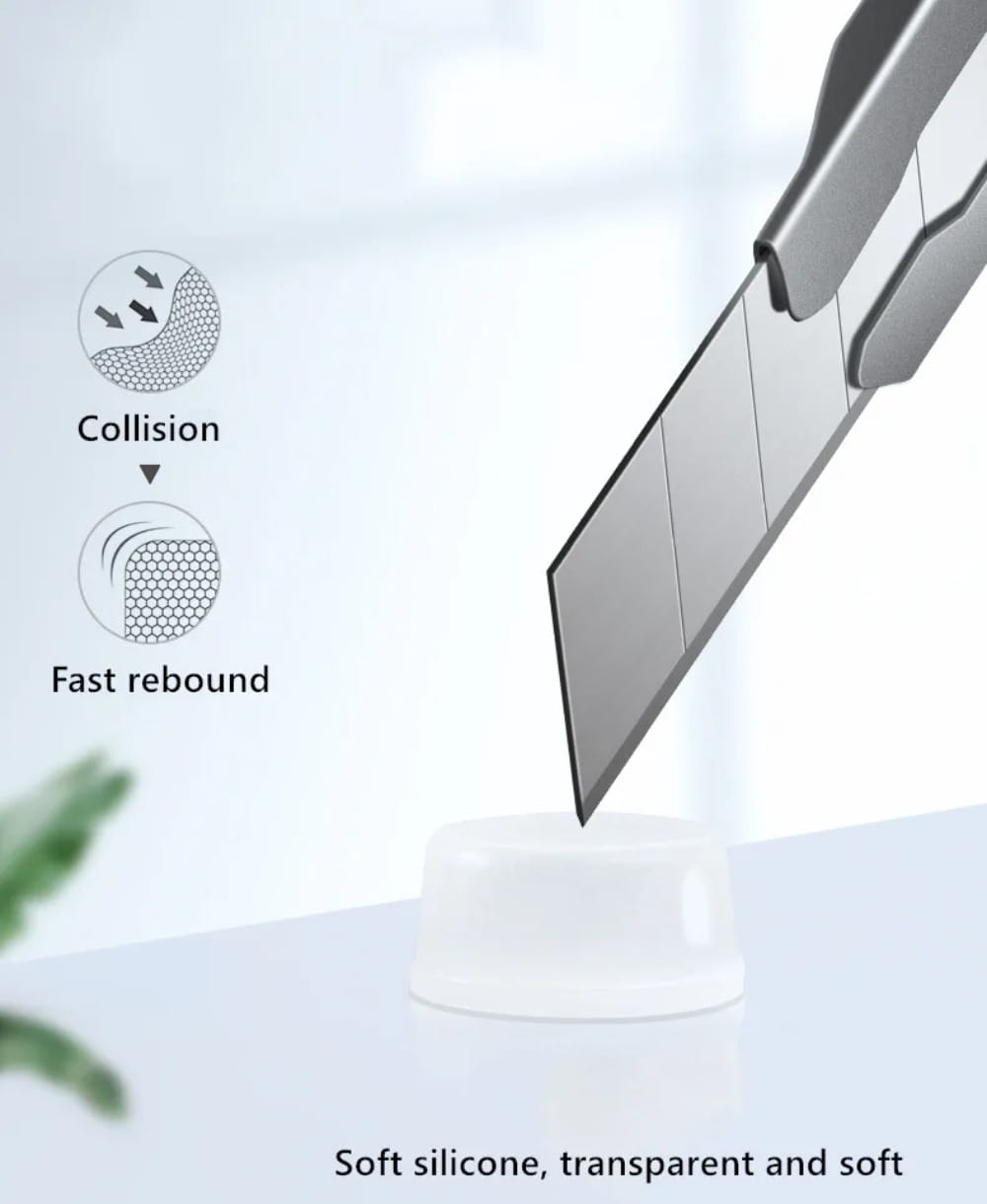 Un support de lame en silicone transparent et élégant, avec une conception souple et flexible, inclus dans le lot de pare-chocs d’armoire en silicone de 100