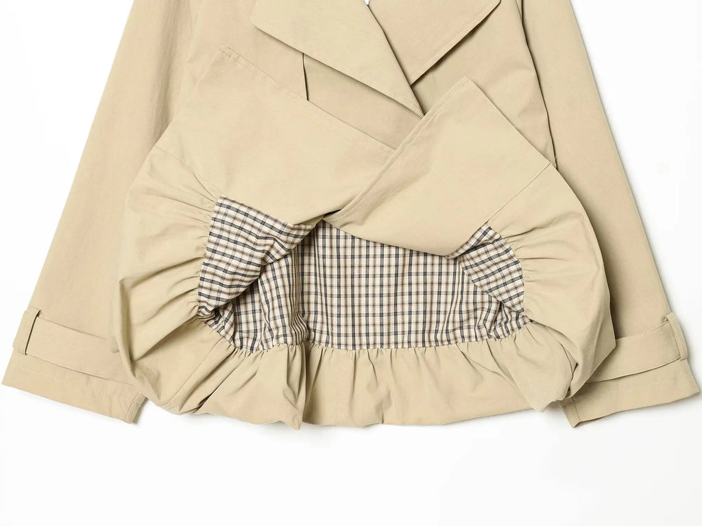 ETJ 2026 Women Casual Trench Coat Short Style Drawstring Waist Jacket Fashion Office Lady Spring Autumn Coat