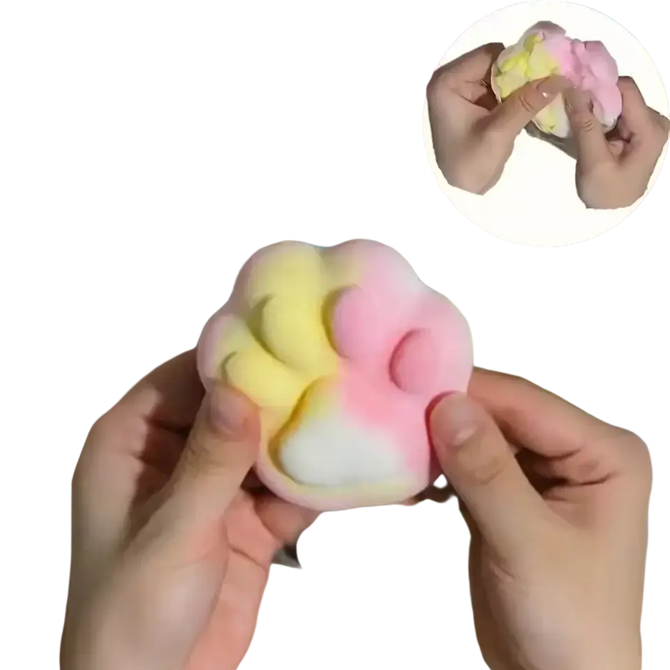 Pastel pink and yellow gradient silicone paw-shaped stress relief fidget toy made of bpa-free plastic material