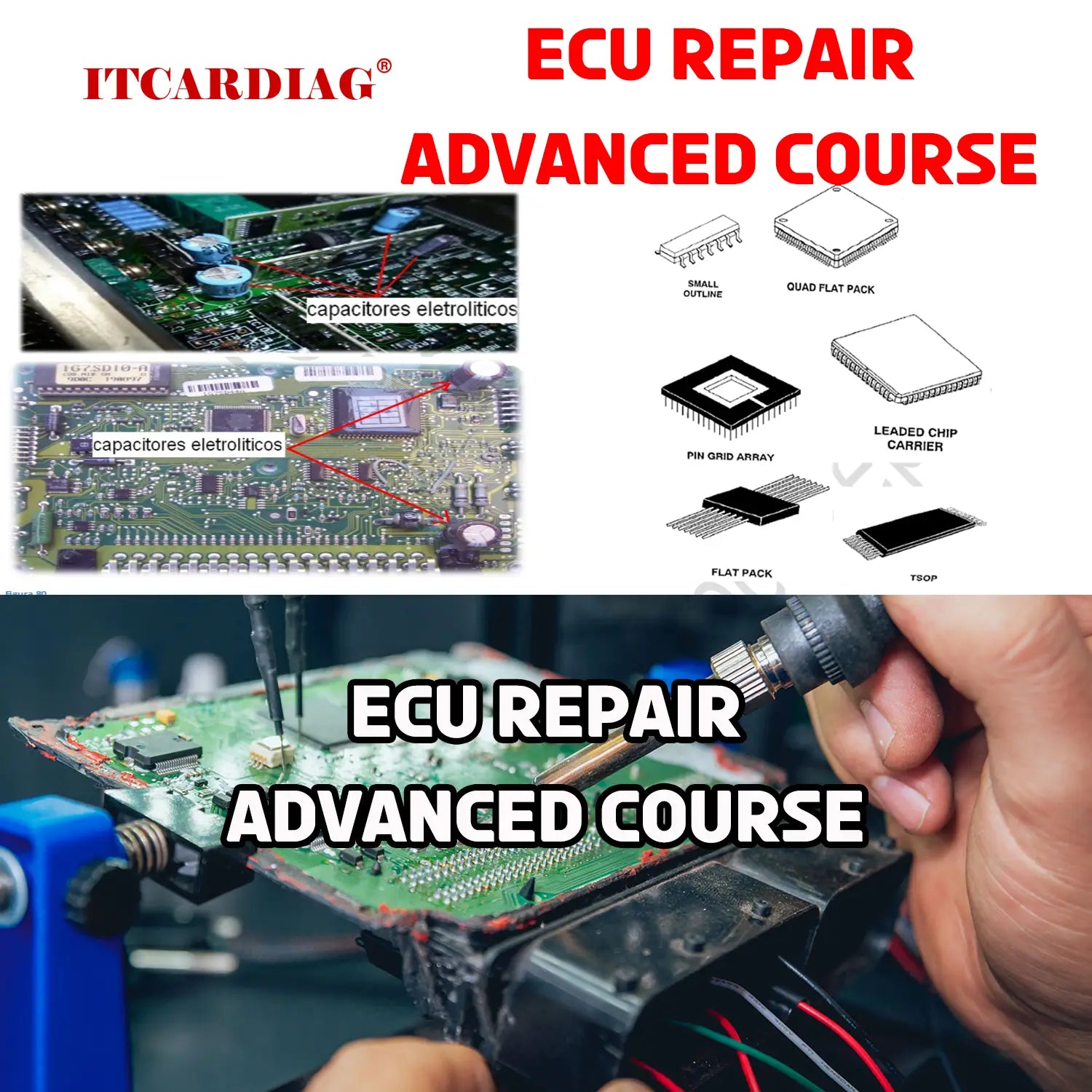 eine grün bedruckte Leiterplatte mit blauen und schwarzen elektronischen Bauteilen, die darauf für die Reparatursoftware und Schaltpläne des Ecu-Datenblatts 2.0 montiert sind