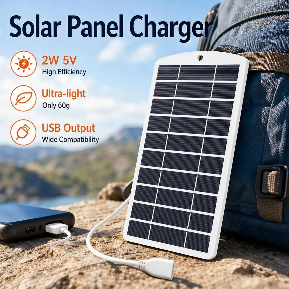 Solar Panel Charger 2W 5V USB Portable Outdoor Power Bank For Mobile Phone Camping Hiking Outdoor Emergency