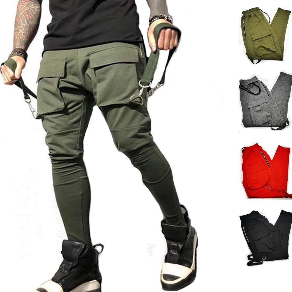 Mens Cotton Sweatpants Hip Hop Joggers Streetwear Casual Slim Sport Trousers Training Workout Fitness Big Pockets Cargo Pants