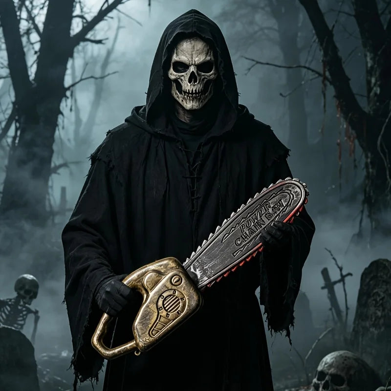 Halloween Haunted House Costume Props, Unsharpened Plastic Bloody Knife, Chainsaw, Bronze Axe—Festival Horror-Themed Accessories