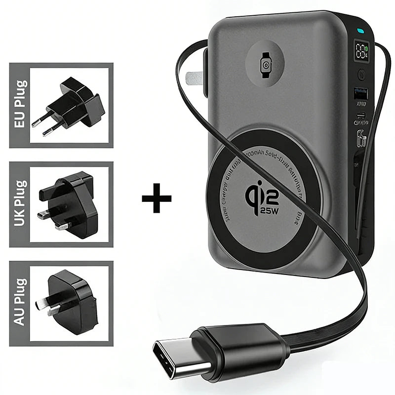 65W GaN USB C Wall Charger Power Bank 10000mAh Qi2.2 25W Magnetic Wireless Fast Charger for iPhone 17 16 iWatch Laptop Powerbank