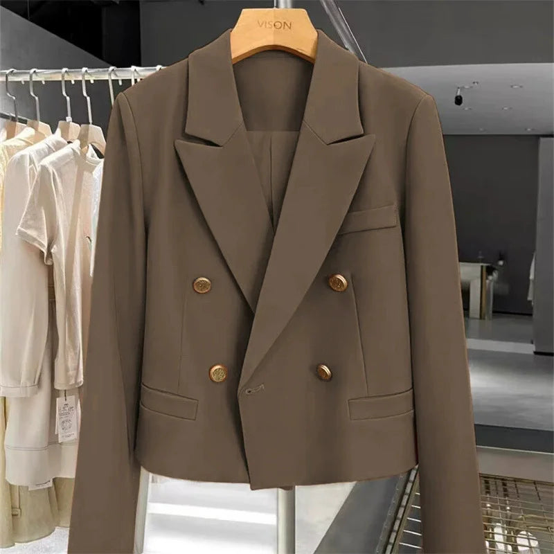 Blazers Woman Clothing 2025 New All-match Korean Chic Tops Double-breasted Suit Coat Ladies Office Suit Female Outerwear