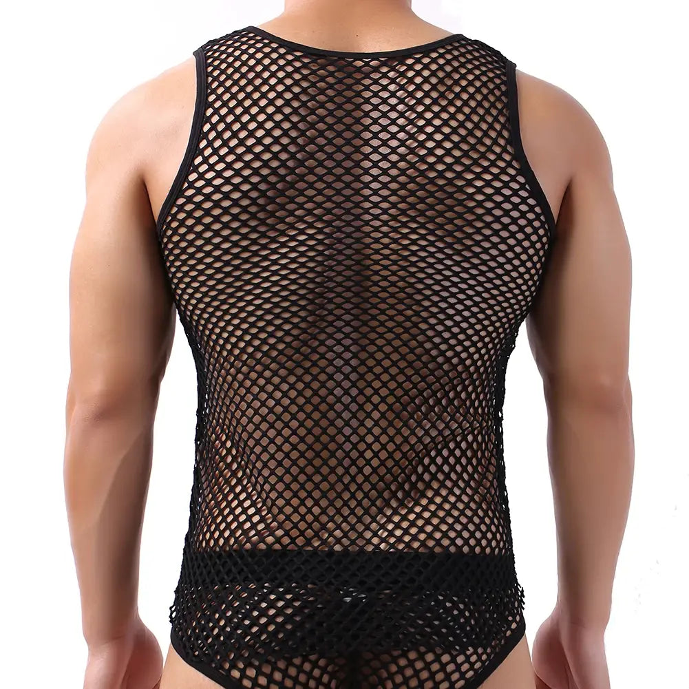 Chaleco sin mangas transpirable de camiseta interior de malla negra para hombre, con diseño ceñido y ajustado al cuerpo.
