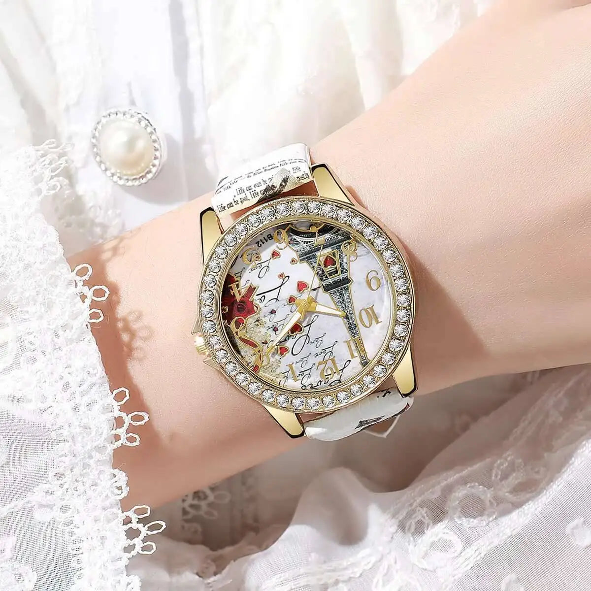 Fashion Flowers Women Watches Casual Leather Strap Analog Quartz Watch Reloj Mujer Girls Clock Gift Relogio Feminino