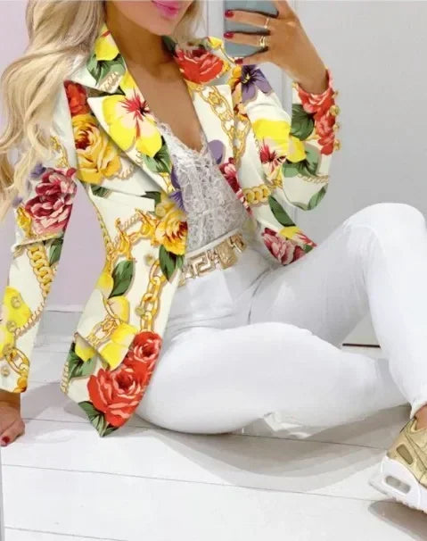 2026 Women Formal Jacket & Trousers Office Lady Outfits Autumn Women Two Pieces Set Print Blazer Coat & Pants Suit Sets Female