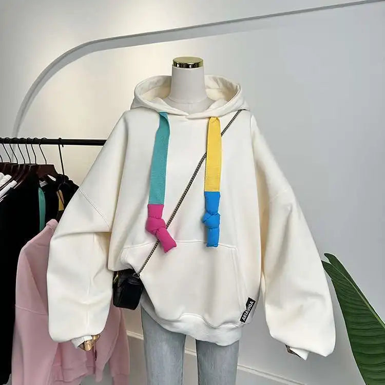 Oversized Hoodies Women Fashion Color Drawstrin Hooded Coats Spring Autumn Trendy Korean Loose Sweatshirt Womens Pullover Tops