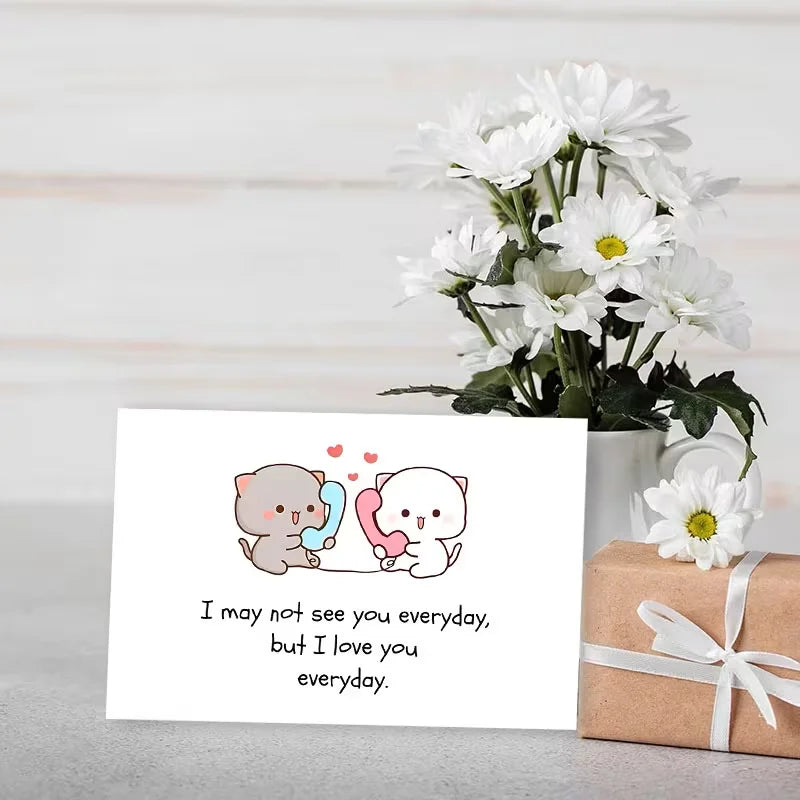 Valentine's Day Card with Envelope, Cute Kitten on Phone, 'I Love You Every Day' Card, for Couples, Anniversaries, Birthdays