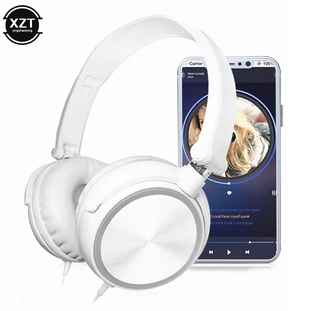 White wired headphones with hd sound and bass hifi stereo featuring a sleek minimalist design and silver accents on the earcup rims for premium ear headsets bass experience.