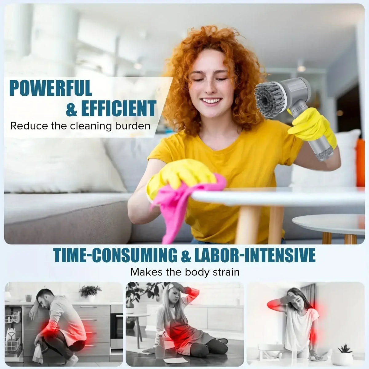 Gray handheld cordless electric spin scrubber with circular brush head for efficient cleaning brush use