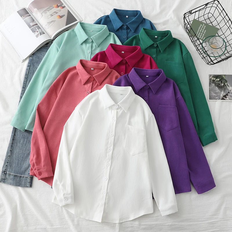 Women Blouses Solid Shirts Tunic Womens Tops And Blouses 2026 Womenswear Long Sleeve Clothing Button Up Down Loose White New