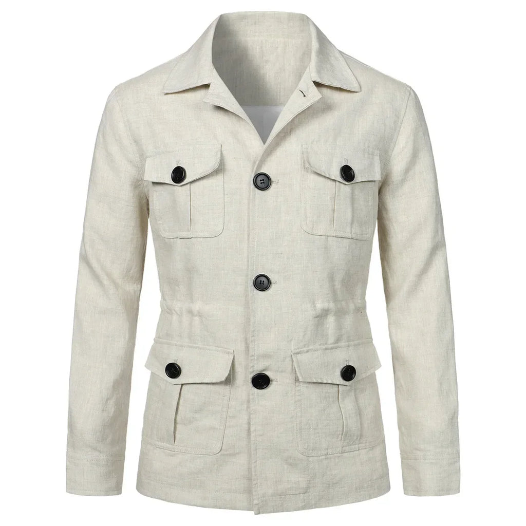 Mens Coats Safari Jacket Linen British Retro Gentry Suit Pockets Outerwear Fashion Solid Color Male Tops Ropa Hombre