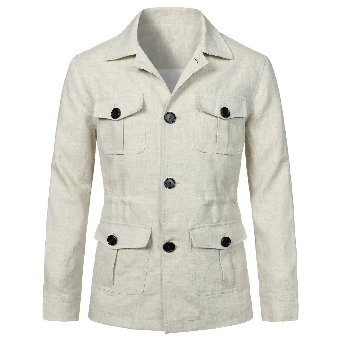Mens Coats Safari Jacket Linen British Retro Gentry Suit Pockets Outerwear Fashion Solid Color Male Tops Ropa Hombre