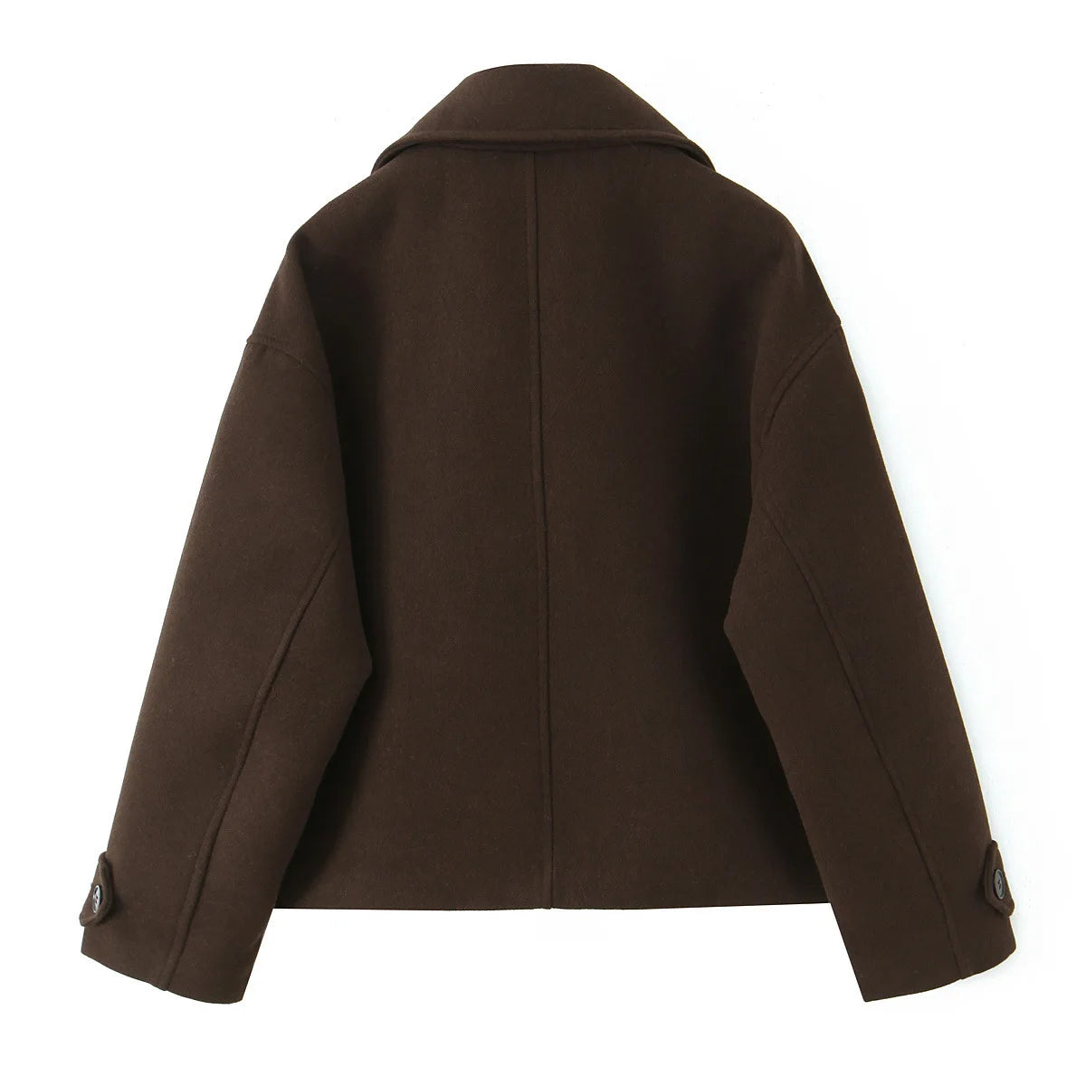 Women's Wool Blend Short Coat, Khaki/Dark Coffee Brown Lapel Collar Double-breasted Warm Wool Blend Short Coat For Winter 2025