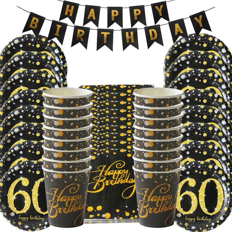 1set 30th 40th 50th 60th Years Old Happy Birthday Disposable Tableware Set Paper Plate Cup Napkin Anniversary Decor Supplies