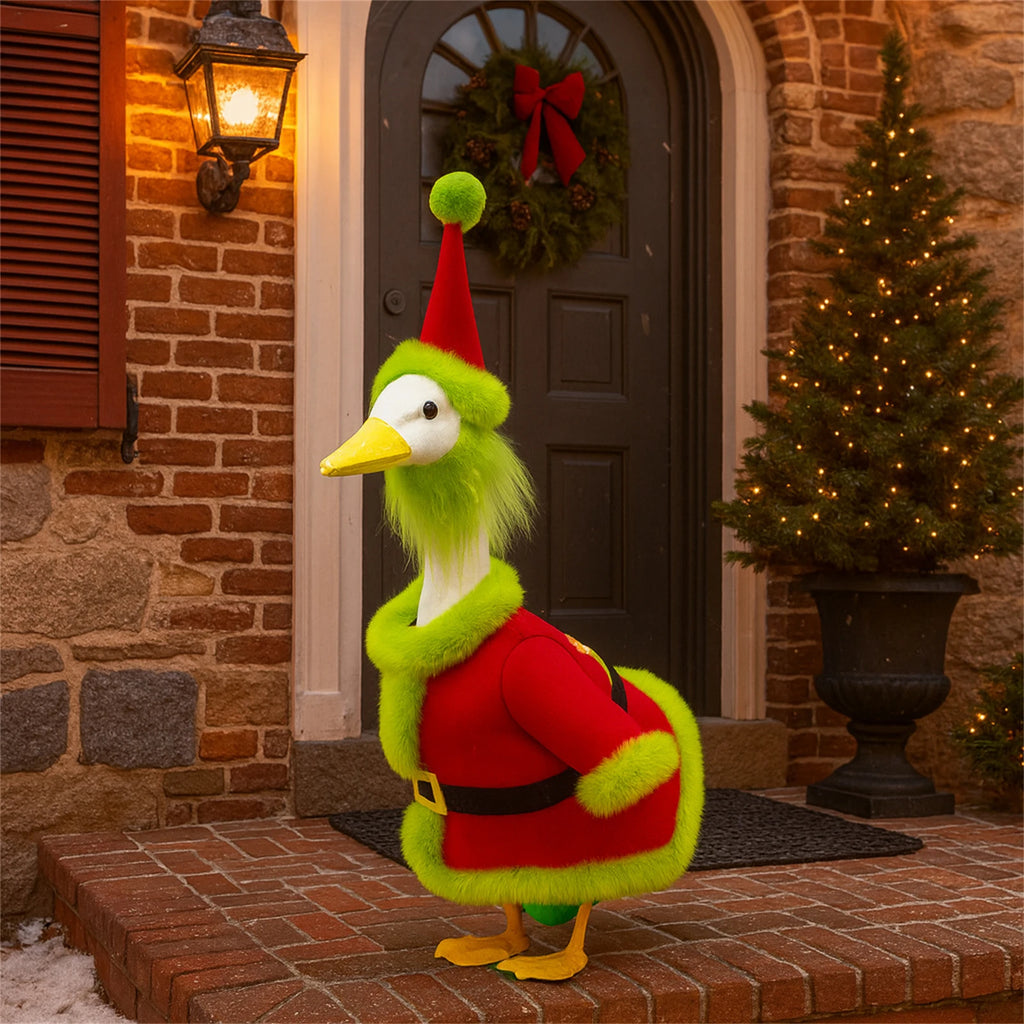 Seasonal Christmas Goose Outfit Festive Christmas Porch Clothes with Hat Cloak Design Seasonal Goose Outfit for Decor Elastic