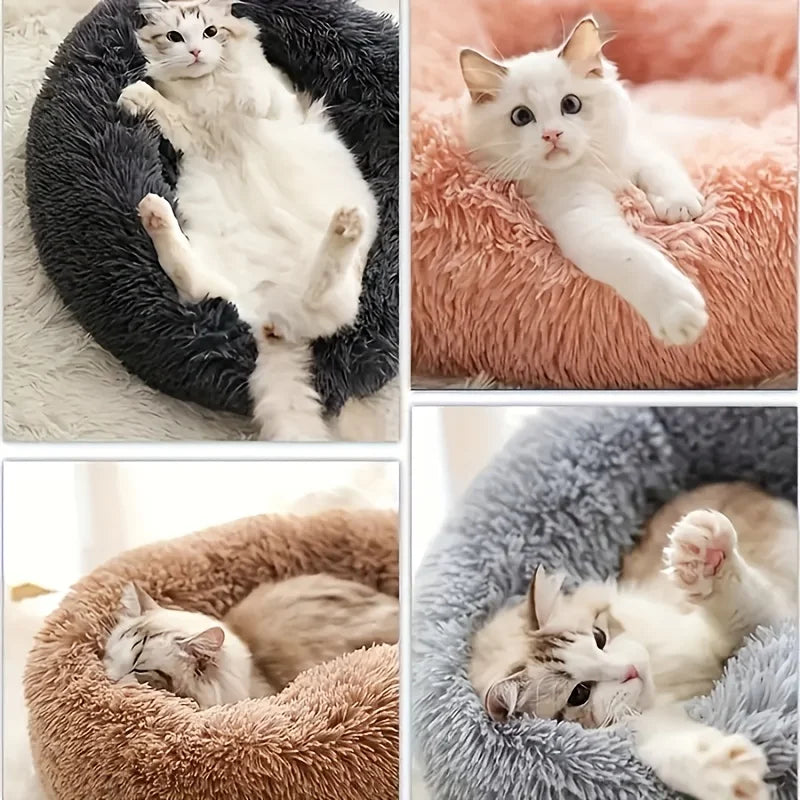 1PC comfortable striped plush pet bed, suitable for cats and dogs,warm,deep sleep round nest,filling,gray,soft,indoor
