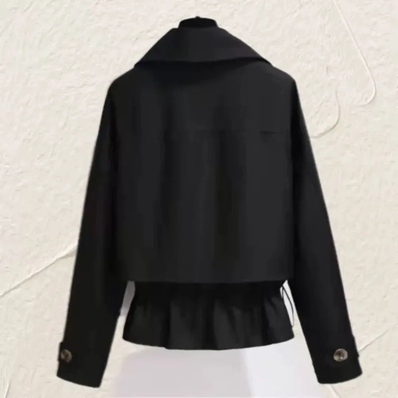 2026 New Collection Women's Short Trench Coat British Style Lapel Double-Breasted Drawstring Waist Jacket Autumn Casual Outwear