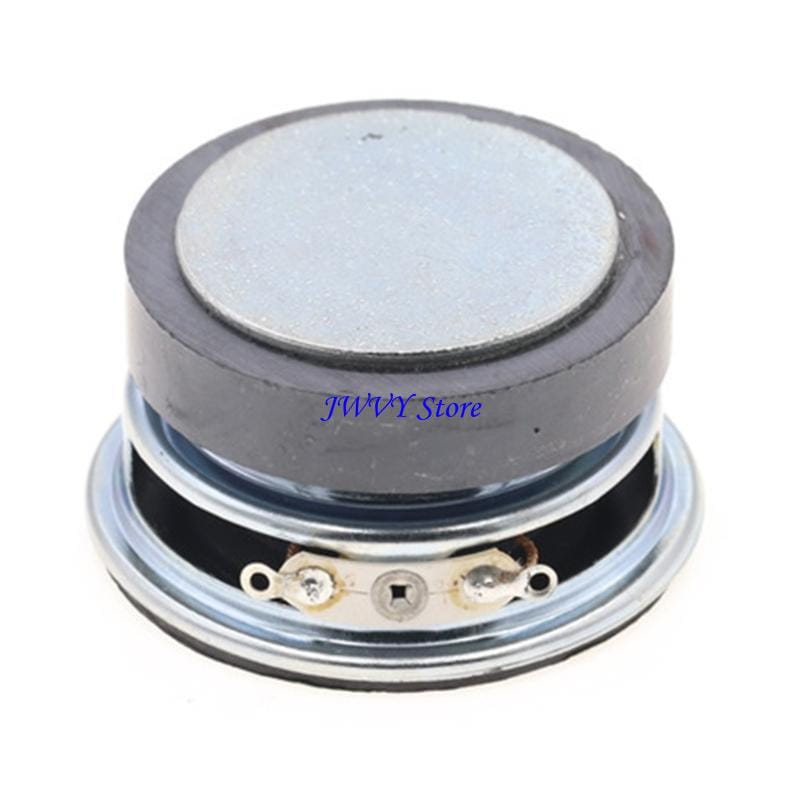 Conductor de altavoz circular de 45 mm, 3 W, 4 ohm, en plata metálica, con borde de goma negra y terminales de montaje visibles para bricolaje de audio doméstico.