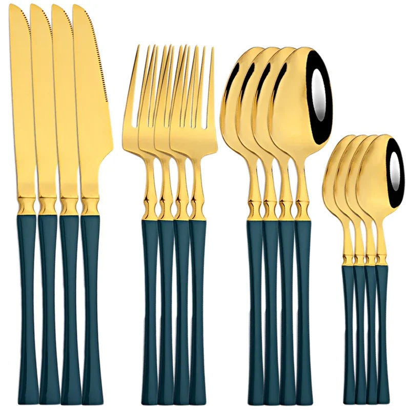 16Pcs Gold Cutlery Set Stainless Steel Dinnerware Set Western Dinner Spoon Fork Knife Tableware Kitchen Flatware Silverware Set