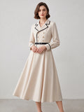 Women Blazer Dress Lapel Collar Long Sleeve Double Breasted Belted A-Line Midi Dress Office Wear