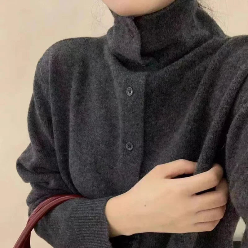 Women's 100% Wool Soft and Warm High-Neck Pullover Sweater, 2025 Autumn/Winter Knitted Cardigan Top