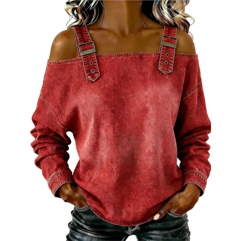 Women's Blouses Spring Summer Fall New Style Casual One-line Tie Shoulder Strap Long-sleeve Top Fashion Shirt For Women Clothing
