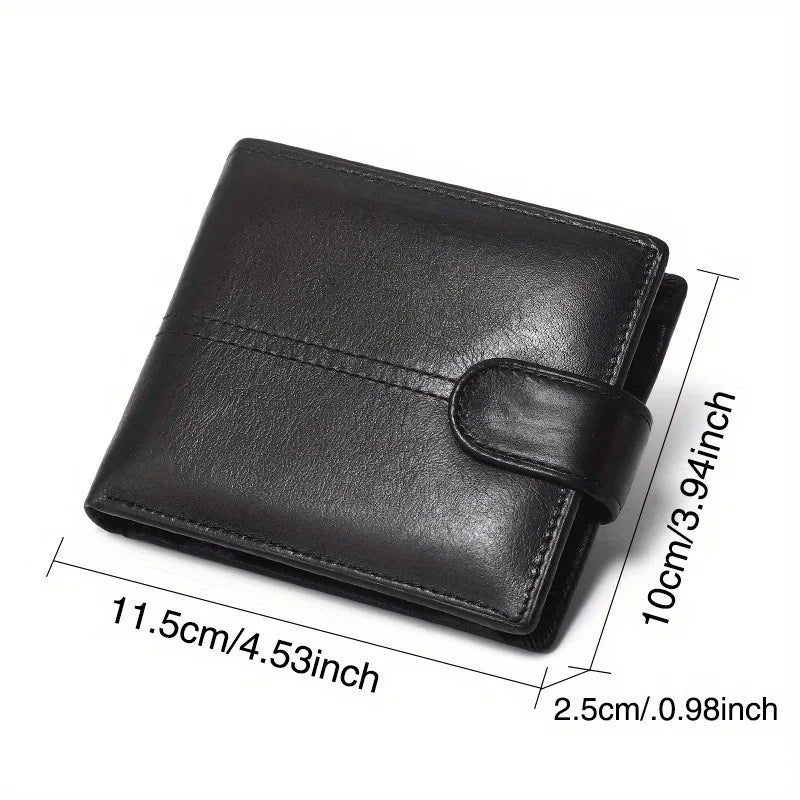 Men's Genuine Leather Wallet, Rfid Anti-Theft Brush, Anti-Magnetic, Short Coin Purse, Large Capacity, Multi-Slot Buckle Wallet