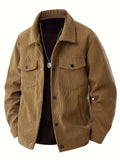 Men Corduroy Trucker Jacket Lapel Collar Button Down Casual Outerwear Coat Multi Pockets Loose Fit Daily Wear Streetwear For Men