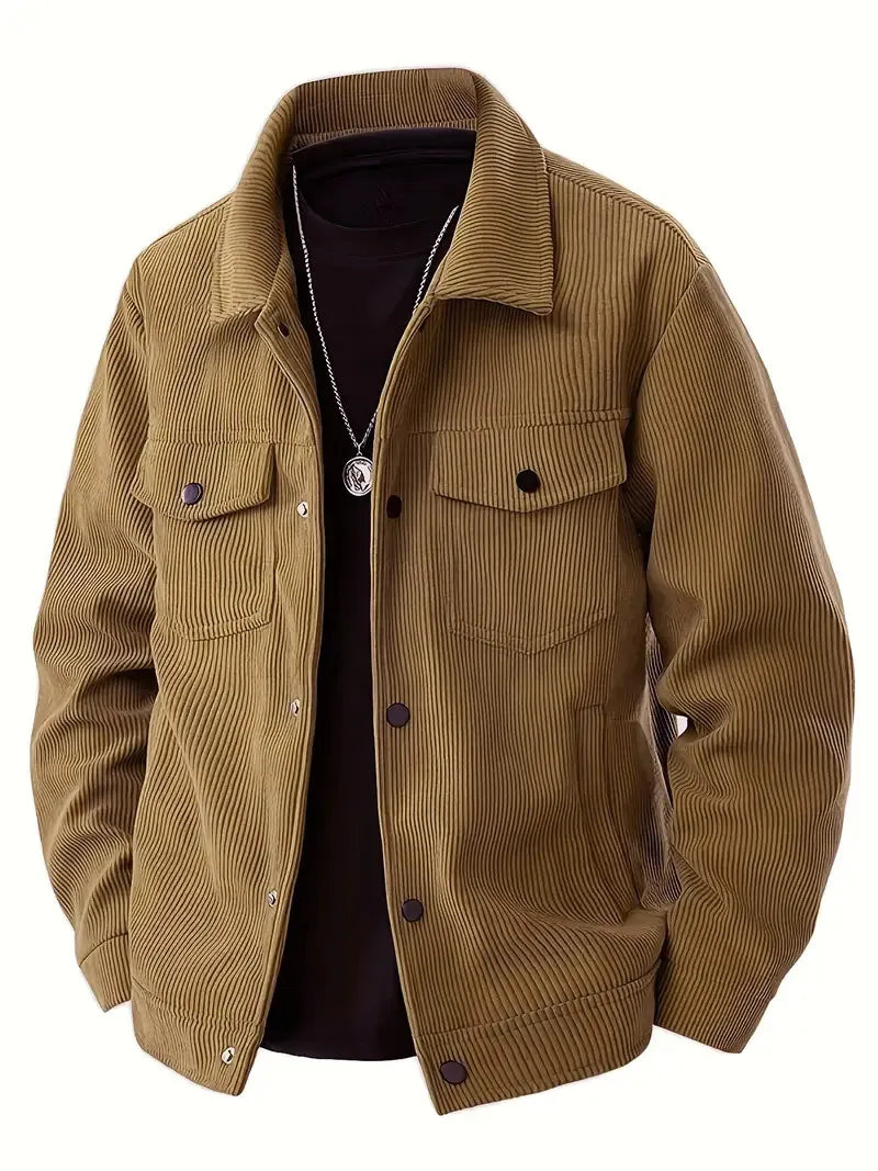 Men Corduroy Trucker Jacket Lapel Collar Button Down Casual Outerwear Coat Multi Pockets Loose Fit Daily Wear Streetwear For Men