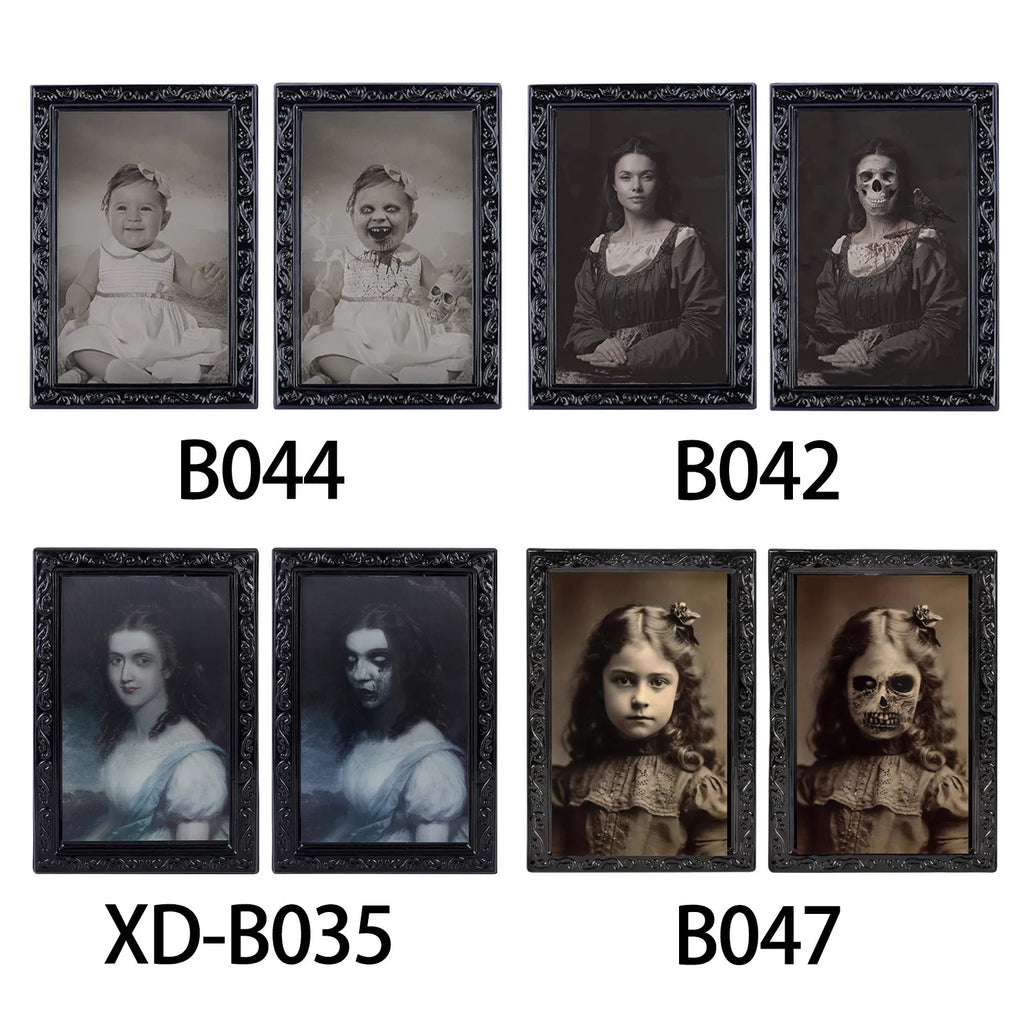 Halloween Decoration 3d Change Face Expression Moving Ghost Portrait Photo Frame Horror Party Castle Haunted House Props Decor
