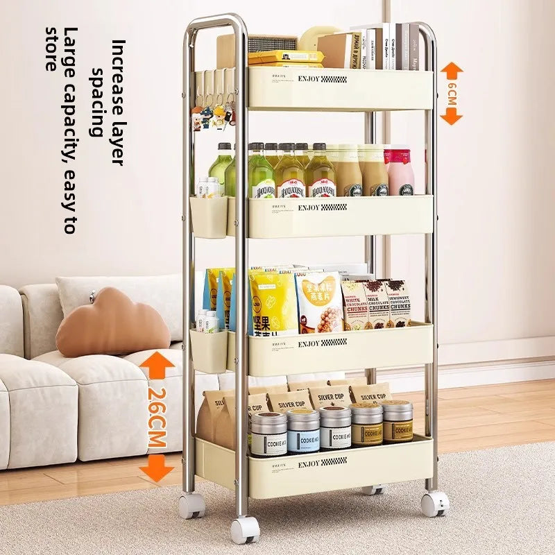Multifunctional Rolling Cart Storage Organizer for Living Room Baby Bathroom Snacks Books Mobile Shelf