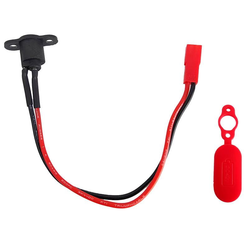 red and black triumph cable with red connector and matching red plastic tag for m365 electric scooter charging port replacement set