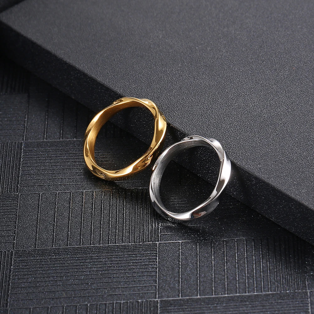 Stainless Steel Color Silver And Gold Rings Round Fashion Rope Twisted Trend Circle Unisex Minimalist Jewelry Gift For Man