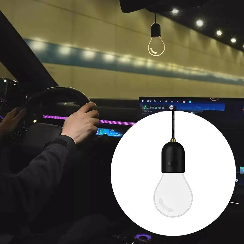 Ampoules LED décoratives suspendues de style pendentif pour voiture, éclairage d’ambiance, avec ampoule en verre transparent et fixation en métal noir.