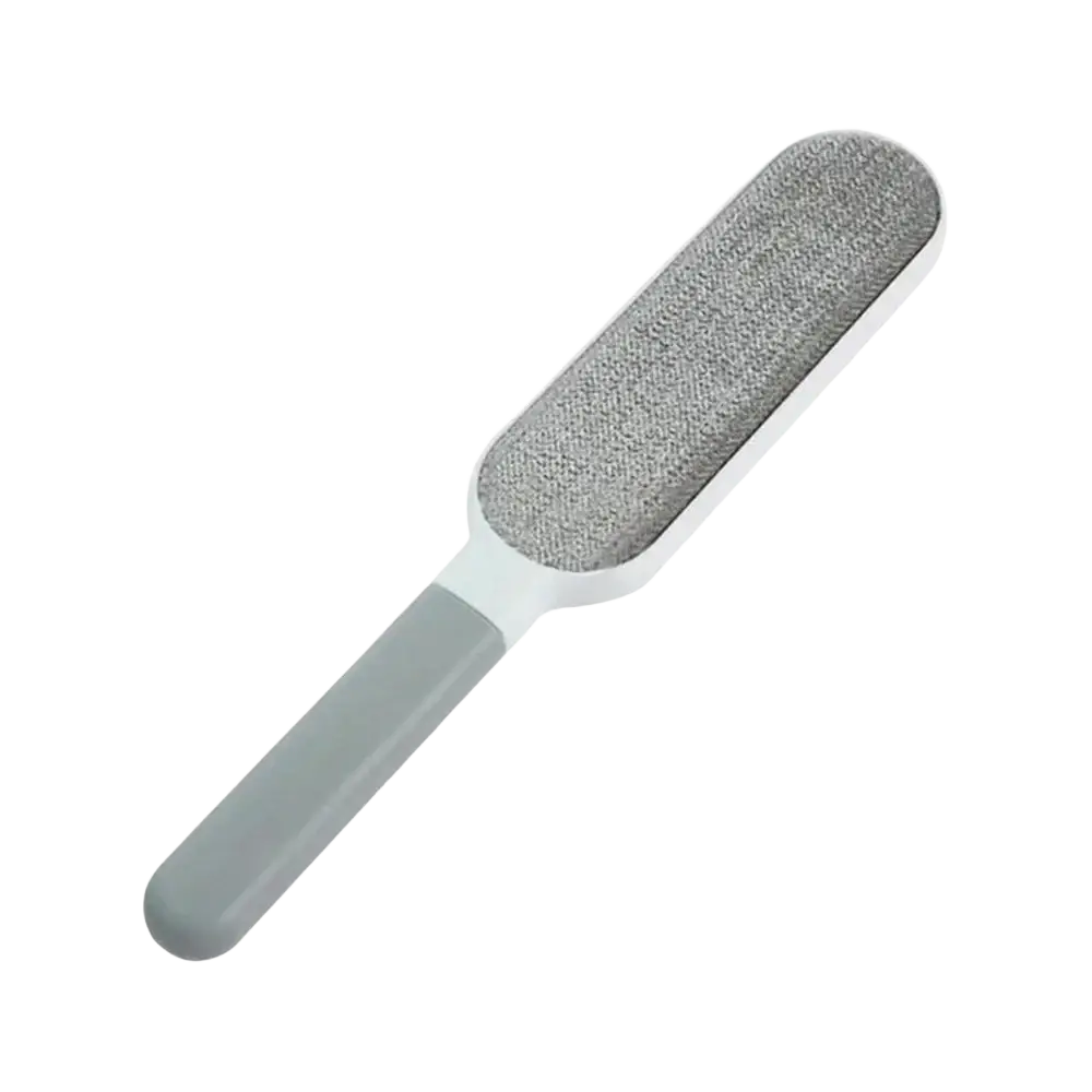 Gray and white double-sided manual hair remover lint brush with textured fuzzy surface for pet hair removal