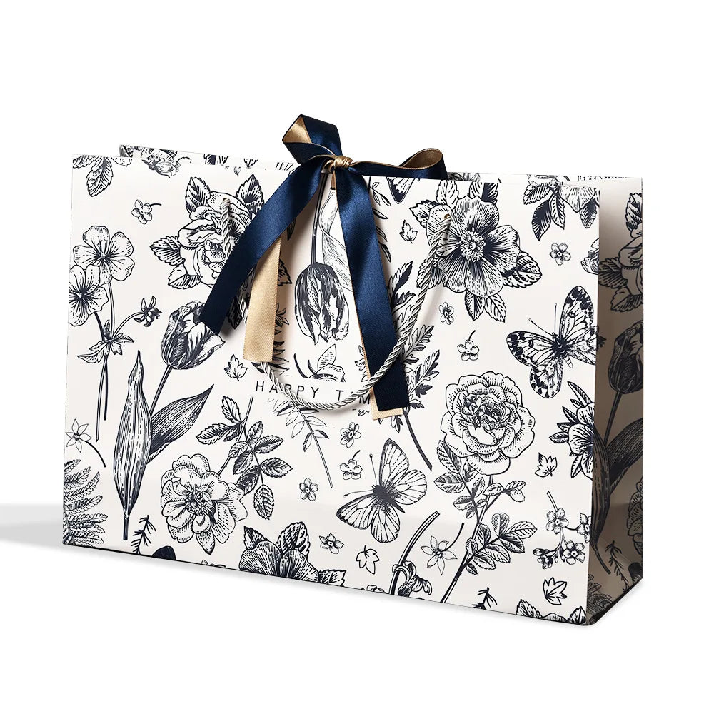 New Gift Bags Mother's Day Gift Wrapping Bags Floral Paper Bags Tote Bags Birthday Paper Bags Premium Gift Bags with Ribbon