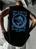 Men's Summer American High-Street Retro Print Tank Top: Streetwear Hip-Hop Style, Loose-Fit, Round Neck, Sleeveless Top
