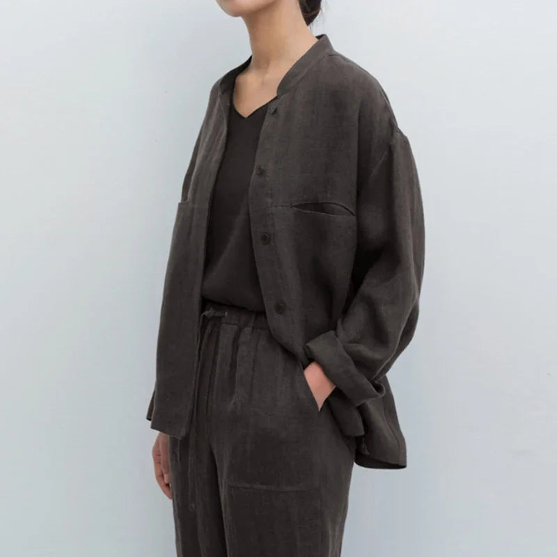 Chic 100% Linen Elegant Women Blouses Casual Loose Long Sleeve Button Up Shirts  Harajuku Oversized Shirt Camisas De Mujer