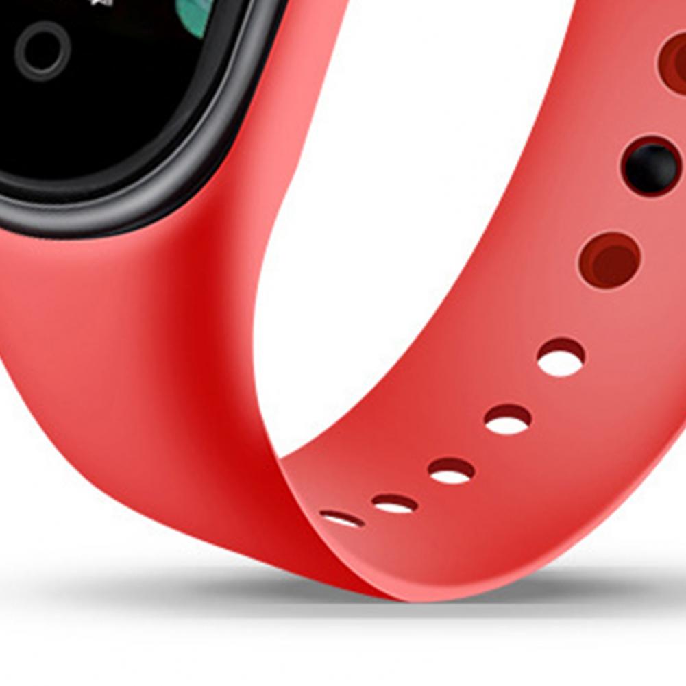 Red silicone wristband with circular holes designed for an electronic watch featuring a large font screen and suitable for sports use.