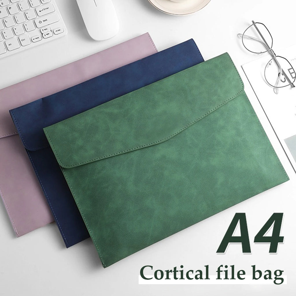 Leather File Bag A4 A5 Waterproof Document Folder Large Capacity Business Office School Supplies Organizer Pouch Carrying Bag