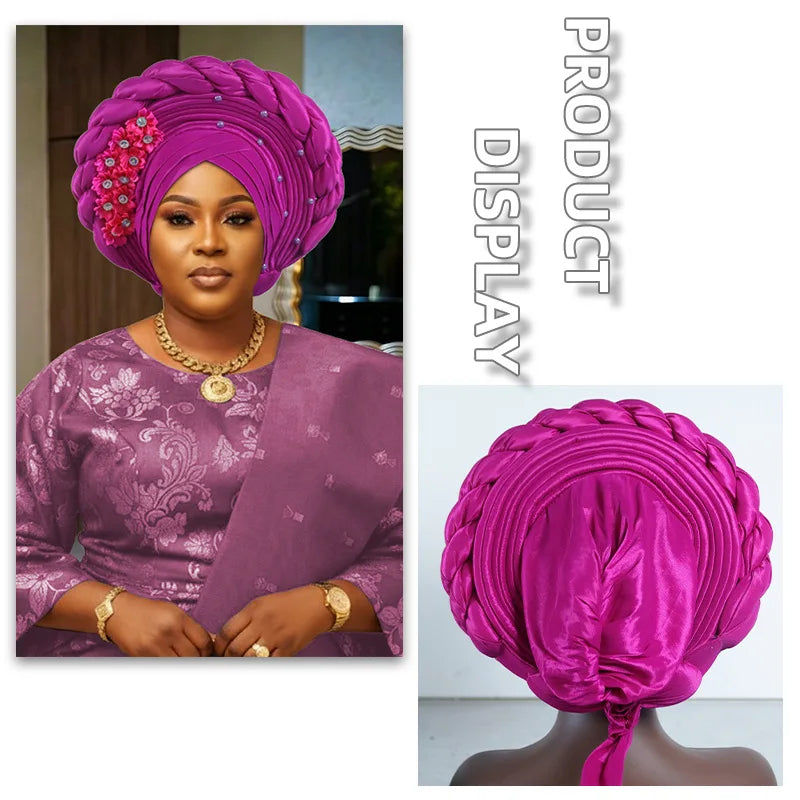 Fashion Women Elastic Ruffle African Turban Cap Lady Head Wraps Nigeria Wedding Auto Gele Headtie Party Headgear Headwear Hat