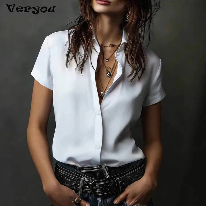 Fashion Summer Women Short Sleeve Shirt Blouse Office Lady Tops Women Casual Button Blouses Cardigan Female Shirts White Black
