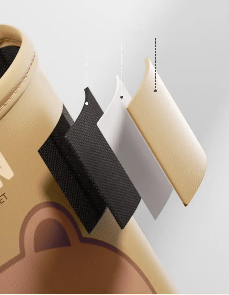 Estuche para lápices cilíndrico de piel sintética color beige, con bordes cosidos y diseño de un oso de dibujos animados, para la organización del asiento trasero, bolsa para el asiento trasero.