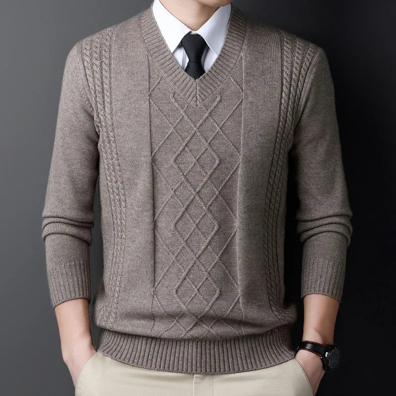 High End Men's Knitwear Sweaters Quality Pullovers Casual Retro Warm Winter V-neck Bottom Wear Sweater for Business Man Clothing