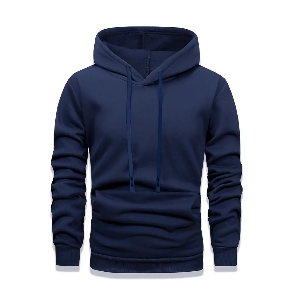 Herren-Fleece-Pullover-Hoodie in Navyblau mit passenden Kordelzügen, gerippten Bündchen und gesäumt, für lässige Winterbekleidung