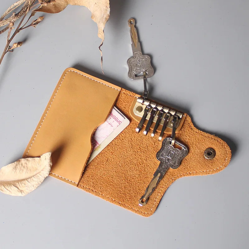 Leather Waist Key Pouch - Multi-Functional Organizer with Card Holder & Snap Button, Hands-Free Wallet for Men & Women